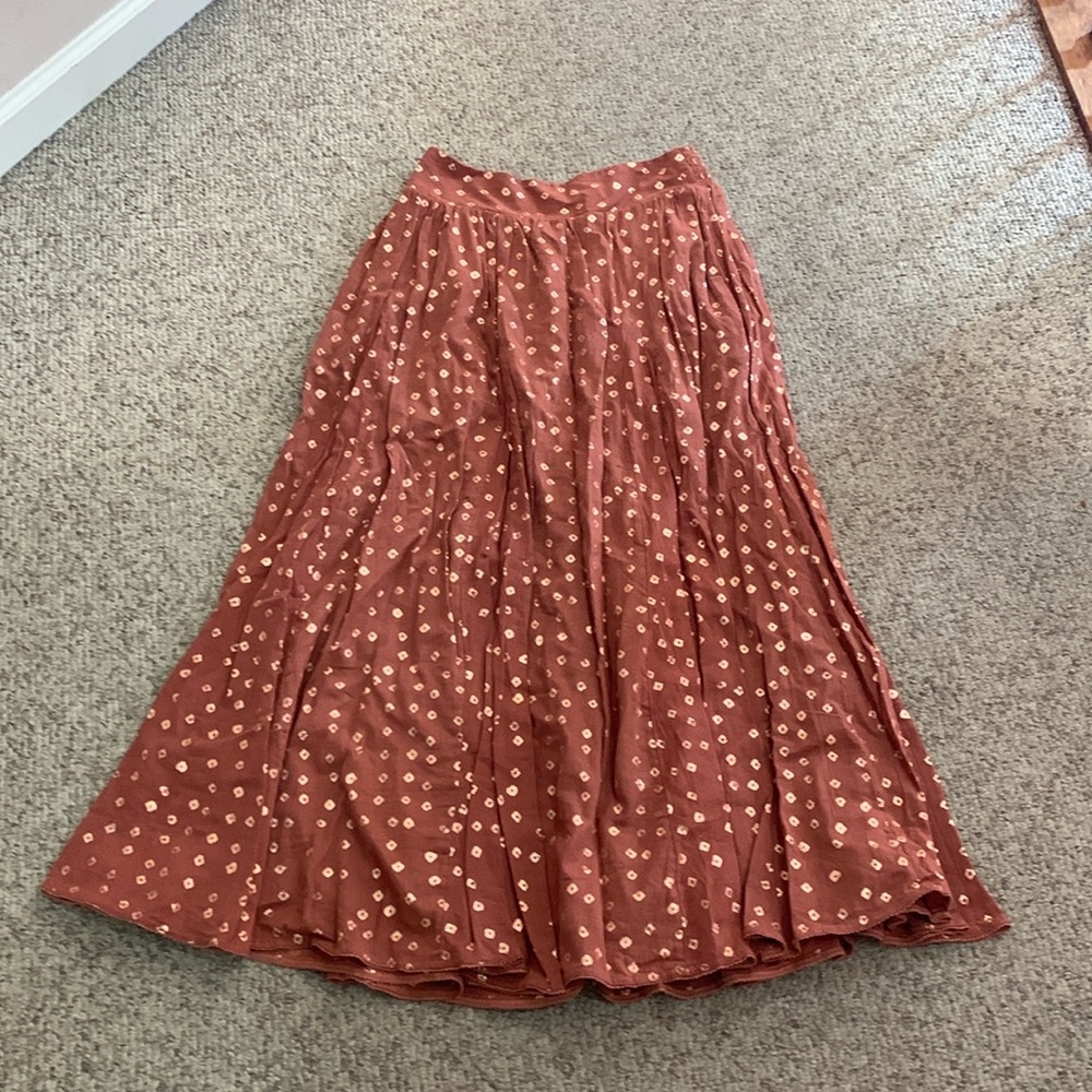 New Anthropologie cinnamon gold boho maxi flowy skirt sz S